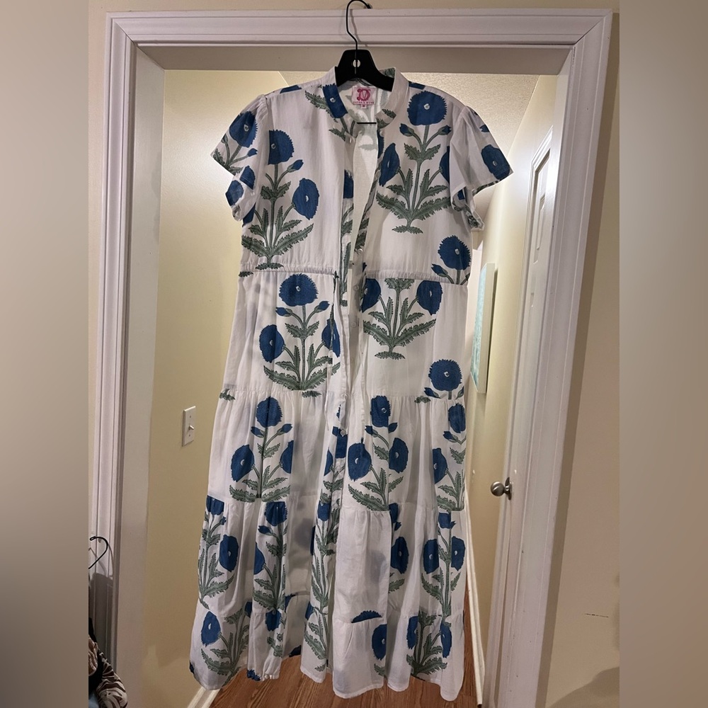 Victoria Dunn Floral Blue and White Dress